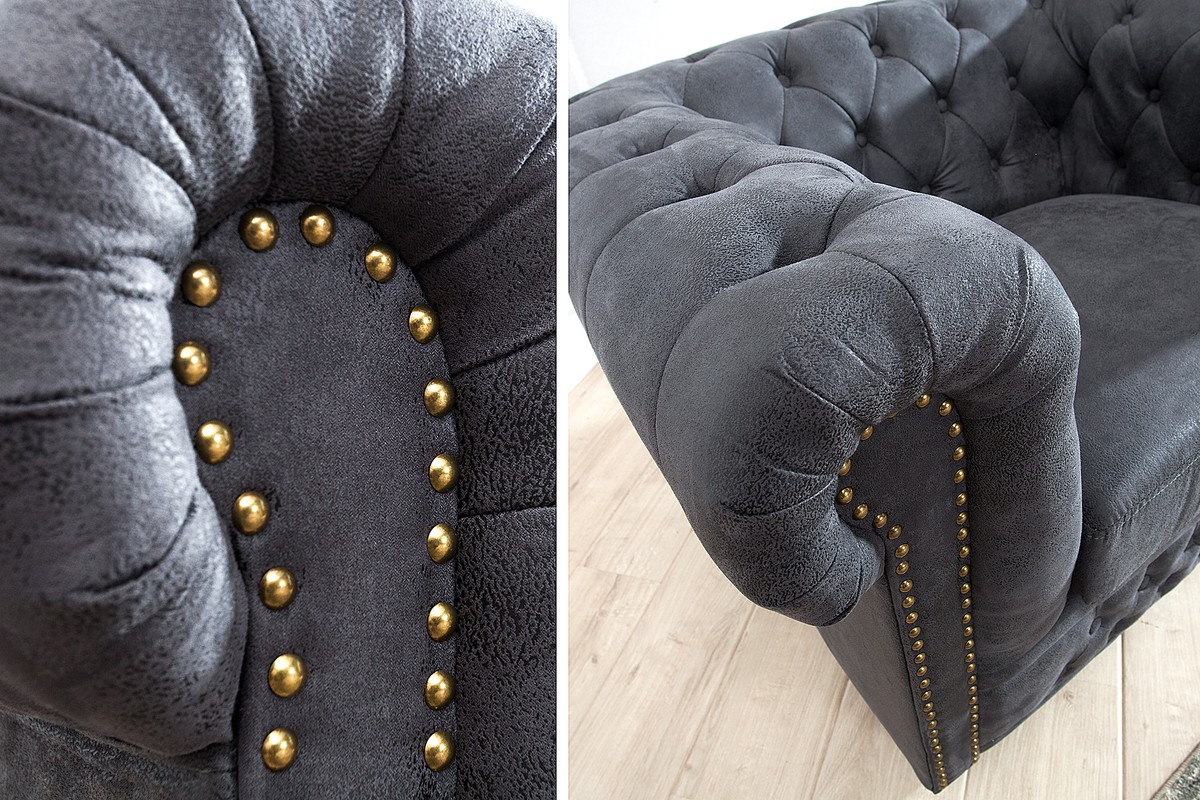 Casa Padrino Sillón Chesterfield Antiguo gris - sillón gris antiguo - sillón de salón Casa Padrino Sillón Chesterfield Antiguo gris - sillón gris antiguo - sillón de salón