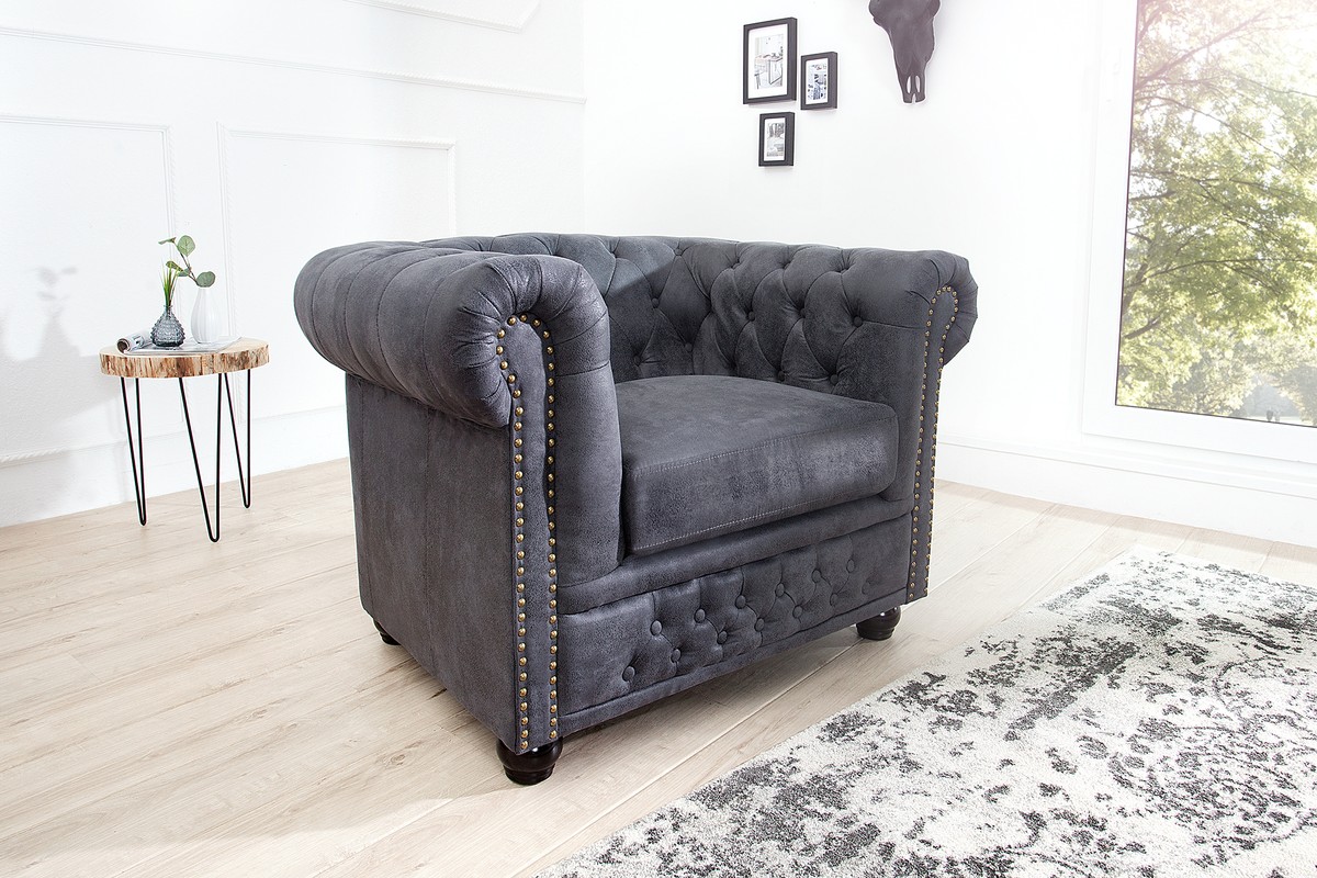 Casa Padrino Sillón Chesterfield Antiguo gris - sillón gris antiguo - sillón de salón Casa Padrino Sillón Chesterfield Antiguo gris - sillón gris antiguo - sillón de salón