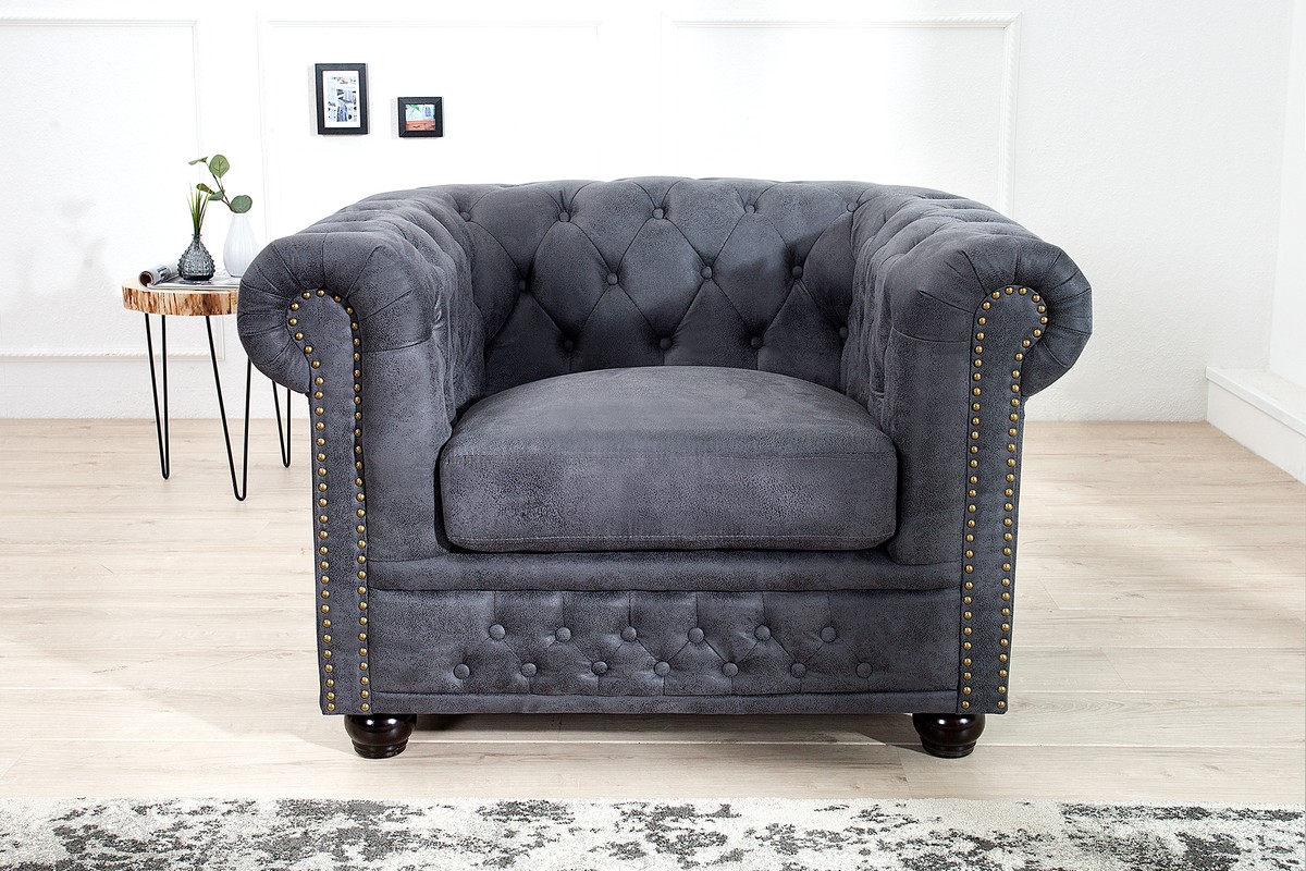 Casa Padrino Sillón Chesterfield Antiguo gris - sillón gris antiguo - sillón de salón Casa Padrino Sillón Chesterfield Antiguo gris - sillón gris antiguo - sillón de salón