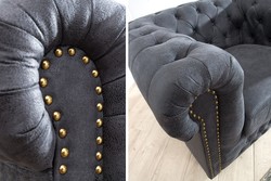 Casa Padrino Sillón Chesterfield Antiguo gris - sillón gris antiguo - sillón de salón