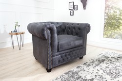 Casa Padrino Sillón Chesterfield Antiguo gris - sillón gris antiguo - sillón de salón
