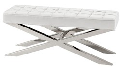 Casa Padrino banc de luxe en argent avec aspect en cuir blanc 120 x 42,5 x H. 53,5 cm - meuble design