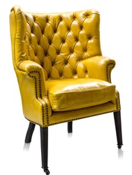 Casa Padrino Luxury Leather Chair Jaune / Noir 84 x 85 x H. 112 cm - Mobilier de Luxe