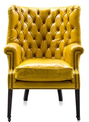 Casa Padrino Luxury Leather Chair Jaune / Noir 84 x 85 x H. 112 cm - Mobilier de Luxe