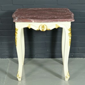 Casa Padrino Tavolino Barocco Bianco / Oro con piano in marmo 55 x 55 cm x H 55 cm