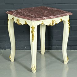 Casa Padrino Barock Beistell Tisch Weiß Gold mit roter Marmor Platte - Luxus Tisch Beimöbel Luxury Baroque Side Table