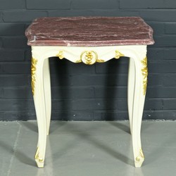 Casa Padrino Barock Beistell Tisch Weiß Gold mit roter Marmor Platte - Luxus Tisch Beimöbel Luxury Baroque Side Table