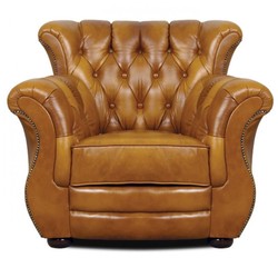 Casa Padrino Luxury Real Leather Armchair Brown 95 x 85 x H. 88 cm - Genuine Leather Furniture