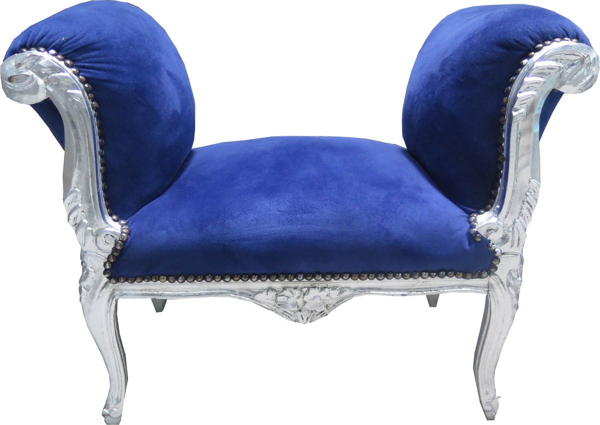 Casa Padrino Baroque stool stool Royal blue / silver - bench - antique furniture style Casa Padrino Baroque stool stool Royal blue / silver - bench - antique furniture style