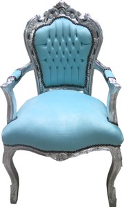Chaise de salle à manger Baroque Casa Padrino avec accoudoirs turquoise / argent - meubles de style ancien