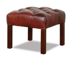Casa Padrino Chesterfield genuine leather stool in burgundy with dark brown legs 50 x 50 x H. 45 cm - Living Room Furniture