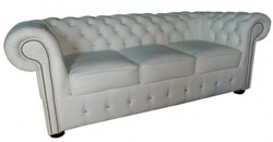 Casa Padrino Chesterfield sofá de 3 plazas de cuero genuino en blanco con piedras brillantes 200 x 90 x H. 78 cm - Muebles de Lujo