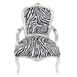 Casa Padrino Sedia Salon Baroque Zebra / Argento con Braccioli - Mobili Barocco Casa Padrino Sedia Salon Baroque Zebra / Argento con Braccioli - Mobili Barocco