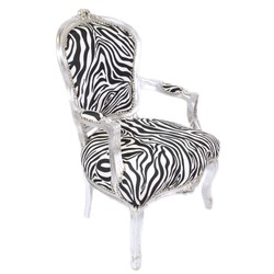 Casa Padrino Sedia Salon Baroque Zebra / Argento con Braccioli - Mobili Barocco Casa Padrino Sedia Salon Baroque Zebra / Argento con Braccioli - Mobili Barocco