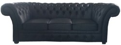 Casa Padrino sofá 3 plazas de cuero auténtico negro 210 x 90 x H. 80 cm - Muebles Chesterfield