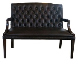 Casa Padrino Chesterfield Genuine Leather 2-Seater Bench with Armrests Black / Dark Brown 120 x 60 x H. 100 cm - Luxury Furniture