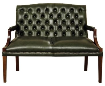 Casa Padrino Chesterfield panca 2 posti con braccioli verde scuro / marrone scuro 120 x 60 x H. 100 cm - Mobili in Vera Pelle