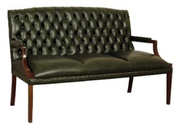 Casa Padrino Chesterfield banco 3 plazas con reposabrazos verde oscuro / marrón oscuro 180 x 60 x H. 100 cm - Muebles de Cuero Genuino