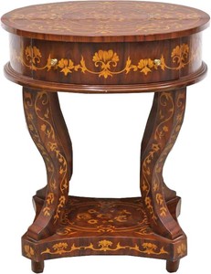 Casa Padrino Barock Beistell Tisch mit Schublade Mahagoni Intarsien Biedermeier Möbel Einrichtung Braun Casa Padrino Barock Beistell Tisch mit Schublade Mahagoni Intarsien Biedermeier Möbel Einrichtung Braun