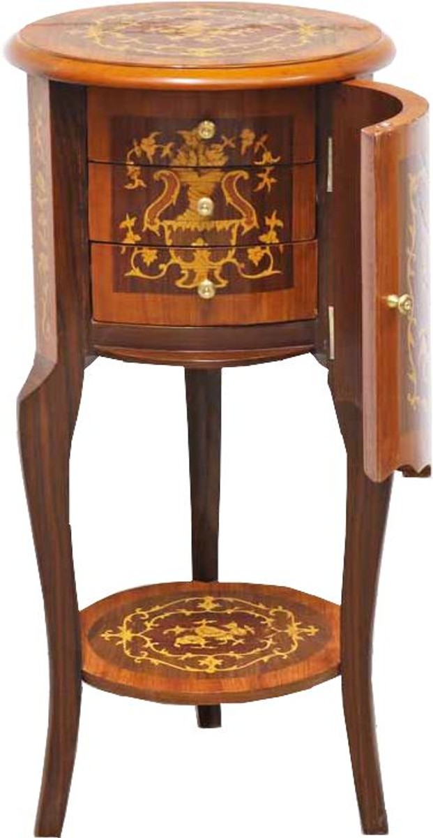 Casa Padrino Baroque side table with drawers Brown inlaid 80 x 40 cm - Antique style side table - Telephone table - Furniture Casa Padrino Baroque side table with drawers Brown inlaid 80 x 40 cm - Antique style side table - Telephone table - Furniture