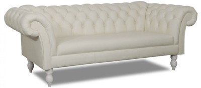Casa Padrino Luxus Echtleder 3er Sofa Weiß 210 x 90 x H. 80 cm - Wohnzimmermöbel im Chesterfield Design