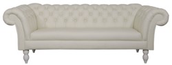 Casa Padrino canapé de luxe 3 places cuir véritable blanc 210 x 90 x H. 80 cm - Meubles de Salon Design Chesterfield