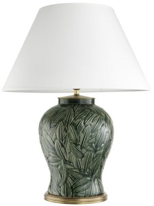 Casa Padrino Luxus Keramik Tischlampe Grün / Antik Messing - Wohnzimmermöbel
