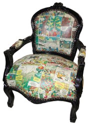 Casa Padrino Chaise Baroque pour Enfants Look Cuir Comique / Noir - Fauteuil fait main en bois massif, 73 x 51 x 37 cm