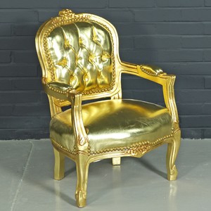 Casa Padrino Barock Kinderstuhl im Antik Stil, Gold Lederoptik, Massivholz, 51 x 71 cm