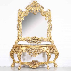 Casa Padrino Barock Luxus Spiegelkonsole Spiegel mit Konsole und Marmor Platte - Baroque Style Console with Marble Casa Padrino Barock Luxus Spiegelkonsole Spiegel mit Konsole und Marmor Platte - Baroque Style Console with Marble