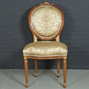Casa Padrino Baroque Dining Chair Louis XV Gold Pattern / Light Brown 55 x 50 x H. 100 cm - Antique Style Furniture Casa Padrino Baroque Dining Chair Louis XV Gold Pattern / Light Brown 55 x 50 x H. 100 cm - Antique Style Furniture