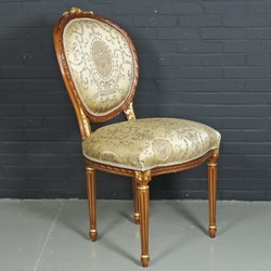 Casa Padrino Sedia da pranzo barocca Luigi XV motivo oro / marrone chiaro 55 x 50 x H. 100 cm - Mobili in stile antico Casa Padrino Sedia da pranzo barocca Luigi XV motivo oro / marrone chiaro 55 x 50 x H. 100 cm - Mobili in stile antico