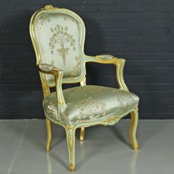 Casa Padrino Sillón de Salón Barroco Medaillon Mod1 con Reposabrazos Verde Claro / Oro - Estilo Antiguo - 67 x 68 x 98 cm