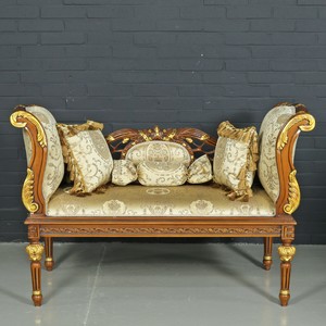 Casa Padrino Barock Antikstil Sitzbank mit 3 Kissen gold Muster braun gold casa padrino barock antikstil hotel wohnzimmer möbel sitzbank bank