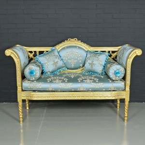 Casa Padrino Barock Antikstil Sitzbank mit 3 Kissen helltürkis Muster gold casa padrino barock antikstil hotel wohnzimmer möbel sitzbank bank
