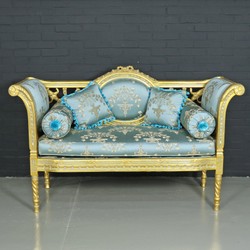 Casa Padrino Baroque Bench Antique Style, Light Turquoise Pattern and Gold, 90 x 50 x H. 70 cm Casa Padrino Baroque Bench Antique Style, Light Turquoise Pattern and Gold, 90 x 50 x H. 70 cm
