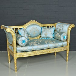 Casa Padrino Baroque Bench Antique Style, Light Turquoise Pattern and Gold, 90 x 50 x H. 70 cm Casa Padrino Baroque Bench Antique Style, Light Turquoise Pattern and Gold, 90 x 50 x H. 70 cm