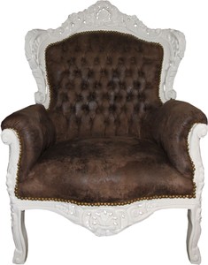 Casa Padrino Sillón Barroco Aspecto / Crema de Cuero Marrón - Edición Limitada Casa Padrino Sillón Barroco Aspecto / Crema de Cuero Marrón - Edición Limitada