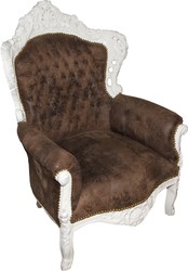 Poltrona Padrino Baroque Poltrona in pelle marrone / crema - Edizione limitata