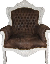 Poltrona Padrino Baroque Poltrona in pelle marrone / crema - Edizione limitata