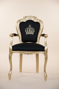 Casa Padrino Luxury Baroque Dining Chair with Armrests Black / Gold - Pompöös by Harald Glööckler Design - 48 x 54 x 105 cm Casa Padrino Luxury Baroque Dining Chair with Armrests Black / Gold - Pompöös by Harald Glööckler Design - 48 x 54 x 105 cm