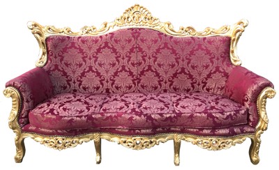 Casa Padrino Divano 3 posti Barocco Bordeaux Rosso Motivo / Oro - Mobile di lusso in legno massello 210 x 135 x 90 cm