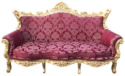 Casa Padrino Barock 3er Sofa Bordeaux Rot Muster / Gold - Massivholz Luxus Couch 210 x 135 x 90 cm