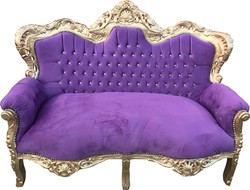 Casa Padrino Sofá barroco de 2 plazas Master con brillantes Bling Bling Morado / Oro 160 x 70 x H. 128 cm Casa Padrino Sofá barroco de 2 plazas Master con brillantes Bling Bling Morado / Oro 160 x 70 x H. 128 cm