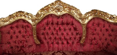Casa Padrino Barock 3er Sofa Lord Bordeaux Barock Muster / Gold - Luxuriöse Lounge Couch 211 x 130 x 85 cm