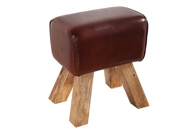 Taburete de cuero genuino de Casa Padrino marrón 40 x 30 x H. 45 cm - Taburete de diseño - único