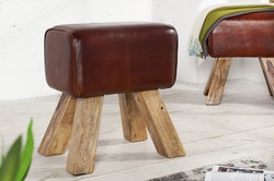 Casa Padrino Tabouret en cuir véritable marron 40 x 30 x H. 45 cm - Tabouret design - unique