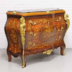 Casa Padrino Barock Kommode mit 3 Schubladen & Marmorplatte braun Intarsien gold schwarz casa padrino barock barockstil wohnzimmer hotel kommode schrank wohnzimmerschrank mit schubladen marmorplatte möbel