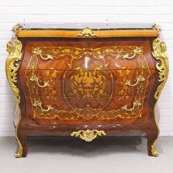 Casa Padrino Barock Kommode mit 3 Schubladen & Marmorplatte braun Intarsien gold schwarz casa padrino barock barockstil wohnzimmer hotel kommode schrank wohnzimmerschrank mit schubladen marmorplatte möbel