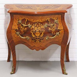 Casa Padrino Baroque Chest of Drawers with 2 Drawers in brown inlay / brass 80 x 50 x H. 75 cm